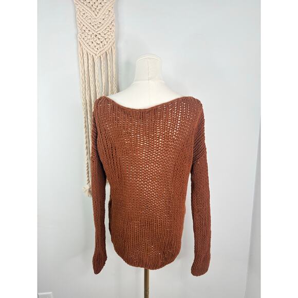 Vince Wool Open Knit Boatneck Sweater Small Rust Burnt Orange Relaxed Fit - Picture 7 of 9